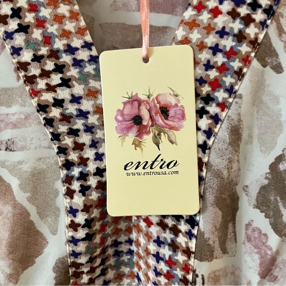 Entro Boho Tiered Mini Dress Geometric Lightweight Tunic Cottage Flowy small NWT - Picture 7 of 14